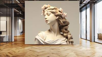 Antique Marble sculpture statue bust of an ancient Greek goddess on pastel background, copy space Wall mural