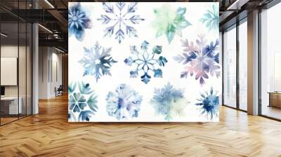 Beautiful watercolor snowflakes on a white background. Wall mural