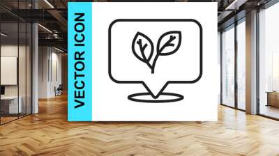 Black line Leaf icon isolated on white background. Leaves sign. Fresh natural product symbol. Vector Wall mural