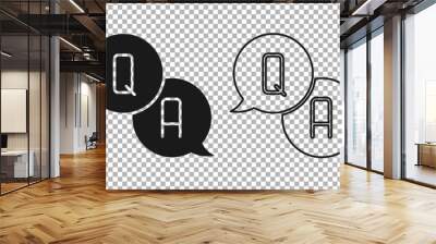 Black Speech bubbles with Question and Answer icon isolated on transparent background. Q and A symbol. FAQ sign. Chat speech bubble and chart. Vector Wall mural