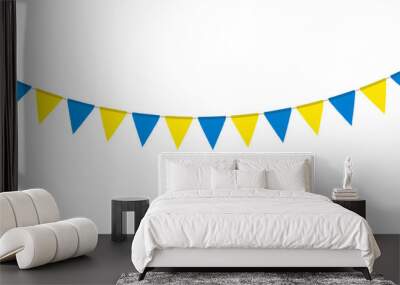 Blue and yellow flag garland. Triangle pennants chain. Party pennants, window or wall decoration decoration. Celebration flags for decor Wall mural