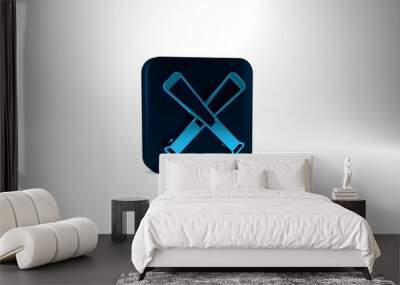 Blue Crossed baseball bat icon isolated on grey background. Blue square button. 3d illustration 3D render Wall mural