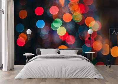 Bokeh. Defocused multi colored lights, christmas background abstract texture Wall mural