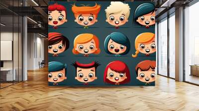 Collection of cute kids, funny boys and girls with different emotions. Generative ai Wall mural