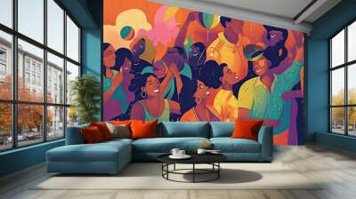 Color illustration of happy people having fun at the party. Generative AI Wall mural