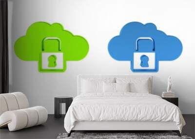 Colorful Cloud computing lock icon isolated on white background. Security, safety, protection concept. Protection of personal data. Minimalism concept. 3D render illustration Wall mural