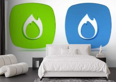 Colorful Fire flame icon isolated on white background. Minimalism concept. 3D render illustration Wall mural