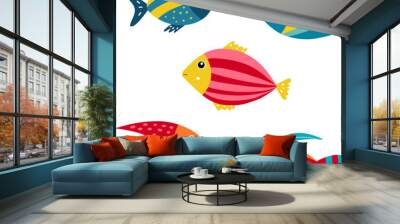 Cute cartoon aquarium fish. Set of tropical marine fishes. Baby kids collection Wall mural