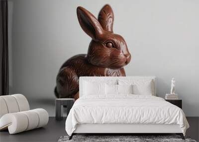 Cute chocolate bunny on a white background, representing a festive and sweet celebration. Wall mural