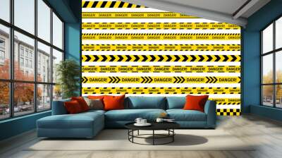 Danger police road sign. Set of warning bands for work zones. Do not cross ribbons. Caution barrier tapes for danger places. Seamless striped boundary lines under construction. Vector illustration. Wall mural