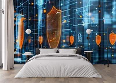 Data digital security concept in office interior Wall mural