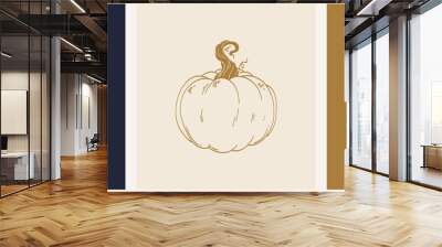 Happy Thanksgiving rustic postcard with one line pumpkin icon. Minimalist autumn holiday vector illustration. Autumn design for invitation, greeting card, banner Wall mural