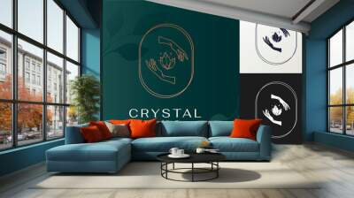 Vector abstract logo design template in trendy linear minimal style - hands and crystal - abstract symbol for cosmetics and packaging, jewellery, hand crafted or beauty products Wall mural