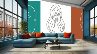 vector nutrition design linear logo with hand, beautiful esoteric feminine siuet and letter n. celes Wall mural