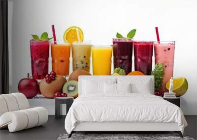 Delicious cocktails and smoothies from fresh fruits and berries on a white background Wall mural