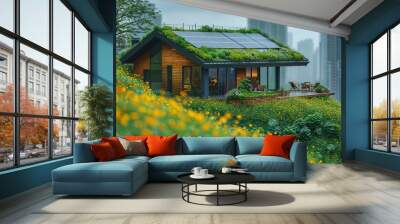 Eco friendly building, green finance. Ecology concept Wall mural