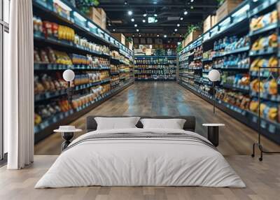 Empty supermarket, blurred background and abstract light Wall mural