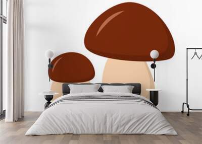 Forest mushrooms. Two edible organic boletus with brown cap for vitamin salad and vector design Wall mural