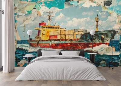 Freighter industrial container cargo ship, transcontinental transportation, international shipping Wall mural