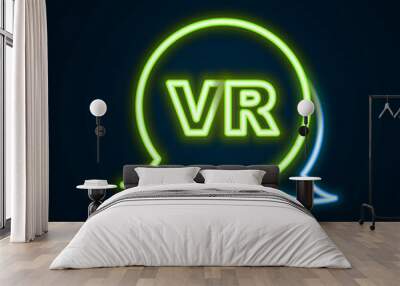 Glowing neon line Virtual reality icon isolated on black background. Futuristic VR head-up display design. Colorful outline concept. Vector Wall mural