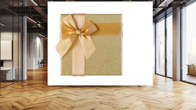 golden gift box with ribbon, isolated Wall mural