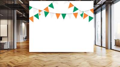 Green, white and orange flag garland. Triangle pennants chain. Party decoration. Celebration flags for decor Wall mural