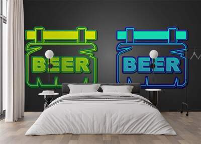 Green and blue Street signboard with inscription Beer icon isolated on black background. Suitable for advertisements bar, cafe, pub, restaurant. Vector Wall mural