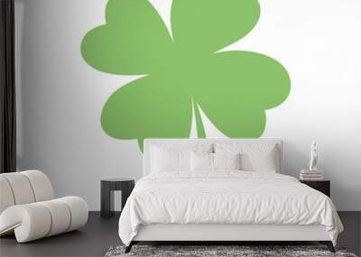 Green Four leaf clover silhouette. Irish holiday Saint Patrick's Day element. Irish symbol shamrock. Vector flat illustration for greeting card, poster, banner isolated on white background Wall mural