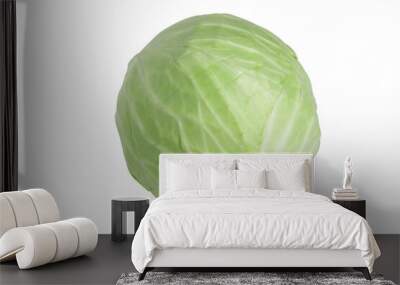 Green round cabbage isolated on white background. Close up of cabbagehead. Wall mural