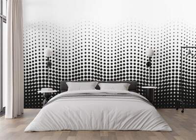 Halftone wavy dotted pattern. Pop art gradient background with circles. Comic half tone texture. Abstract wave design. Optical spotted effect. Black white banner. Monochrome vector illustration Wall mural