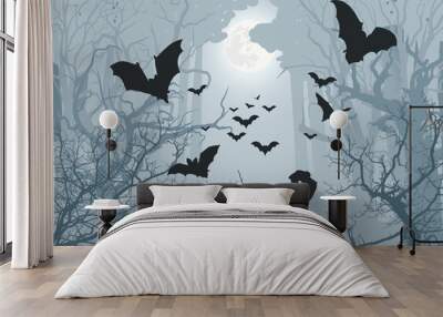 Halloween background vector illustration. Halloweens forest Wall mural