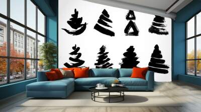 Hand drawn  grunge Christmas trees. Ink painting Wall mural