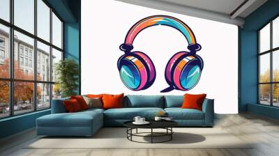 Headphones in cartoon, doodle style. Image for t-shirt, web, mobile apps and ui. Isolated 2d vector illustration in logo, icon, sketch style, Eps 10. AI Generative Wall mural