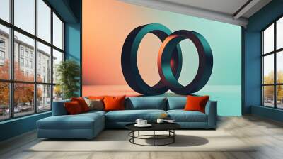 Two interlocking shapes, one circle and one circle in a neutral space with a gradient background, representing the blending of traditional binary oppositions in a clean, modern style. Wall mural