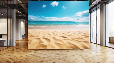 Illustration of a beautiful summer beach with golden sand and blue water. Generative AI Wall mural