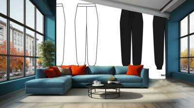 Illustration of jogger sweatpants isolate on a white background. Outline sketch of joggers front and back view.  Wall mural