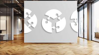 Jigsaw grids in circle shape. Puzzle pieces set with 2,3, and 4 details. Scheme for thinking game. Simple mosaic background. Cutting template with details. Frame tiles. Vector illustration. Wall mural