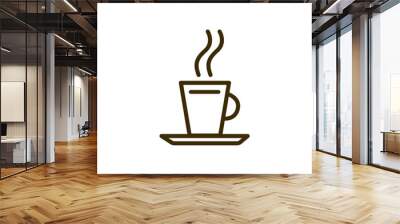 Logo icon drawn in one line outline in the shape of a coffee mug suitable for a coffee shop or coffee production on white background Wall mural