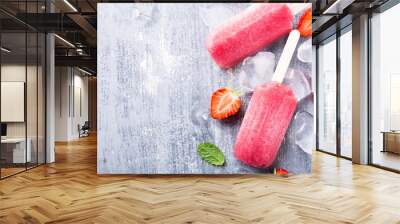 Homemade strawberry popsicles Wall mural