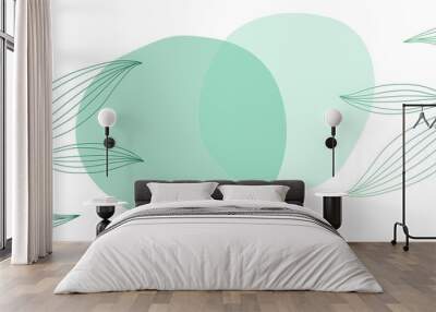 Minimalistic abstract background with green contour leaves located on the sides of the template Wall mural