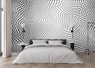 Monochrome spotted effect pattern. Halftone texture. Abstract optical background. Half tone texture with dots. Black white banner. Futuristic pop art print. Vector illustration. Wall mural