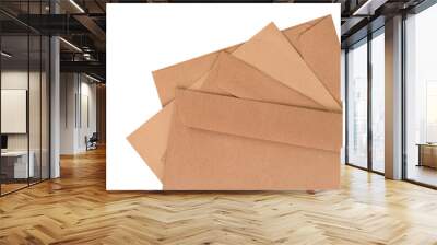 Set of brown kraft paper envelopes with clipping path of different types isolated on white background for your design project. Letter, top view. Mockup Wall mural