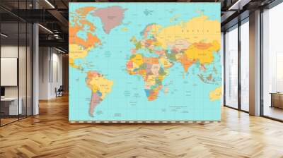 Old vintage color political World map Wall mural