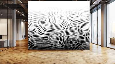 Optical spotted texture. Abstract background with dots. Halftone dot pattern. Wavy half tone effect. Black white banner. Futuristic pop art print. Monochrome vector illustration. Wall mural