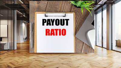 Payout ratio concept on a clipboard with a pen, laptop, and plant on a wooden desk Wall mural