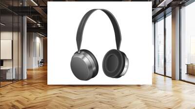 Black realistic headphones gaming headset. Listening audio electronic device diagonal side view Wall mural