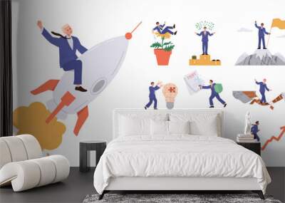 Businessman cartoon characters set in different business situation solving everyday problems Wall mural