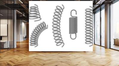 metal springs set of various shaped tapering. compressed, extended coils, spirals Wall mural