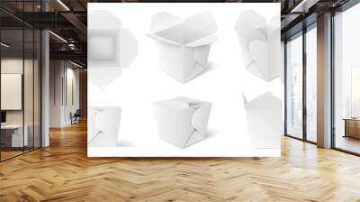 Realistic take away noodle box mockup for chinese food set. Blank cardboard takeaway container Wall mural