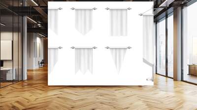 Realistic white pennants, vertical flags mockup isolated on white background Wall mural